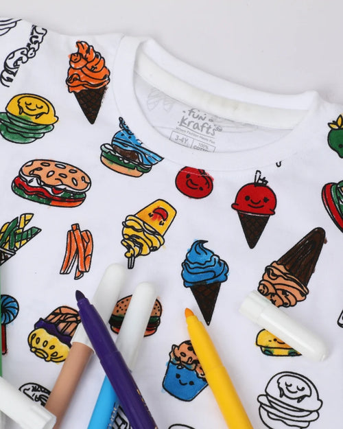 Comfort delights Printed Premium Cotton Self Coloring Night Suit with washable fabric Marker for Girls & Boys